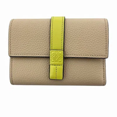Pre-owned Loewe Beige Lime Yellow Leather Wallet (tri-fold) ()