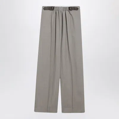 Loewe Beige Mélange Wool And Silk Trousers With Belt In Gray