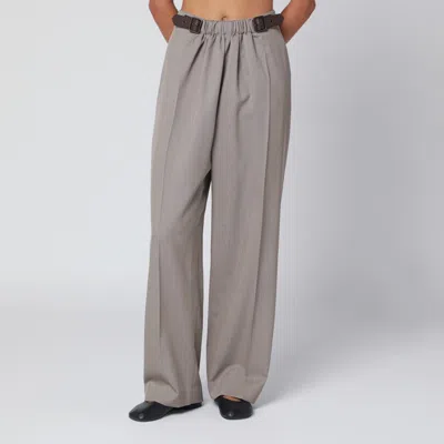 Loewe Beige Mélange Wool And Silk Trousers With Belt In Sand