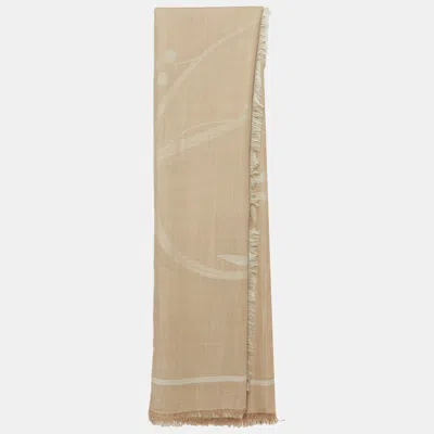 Pre-owned Loewe Beige Monogram Wool Foulard Scarf In Sand
