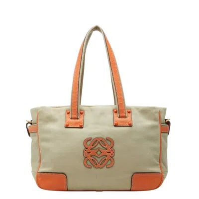 Pre-owned Loewe Beige Orange Canvas Leather Shoulder Bag Tote Bag () In Beige, Orange