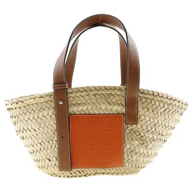 Pre-owned Loewe Beige Orange Raffia Leather Basket Tote Bag () In Beige, Orange