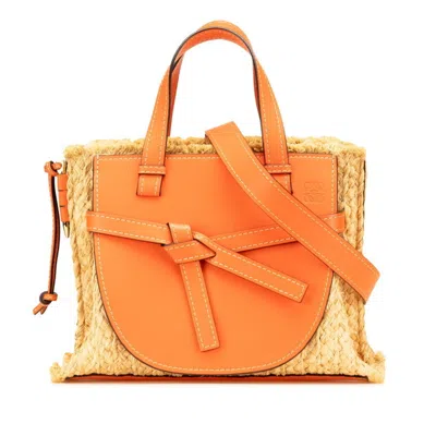 Pre-owned Loewe Beige Orange Raffia Leather Handbag Shoulder Bag () In Multi