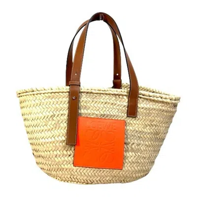 Pre-owned Loewe Beige Orange Straw Basket Shoulder Bag Tote Bag () In Beige, Orange