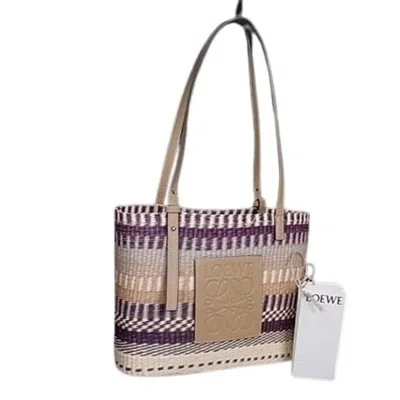 Pre-owned Loewe Beige Purple Raffia Leather Basket Handbag Shoulder Bag Tote Bag () In Multi