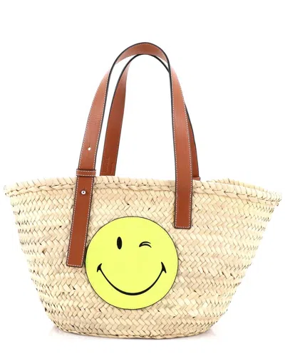 Loewe Beige Raffia Basket Tote Medium (authentic Pre-loved) In Brown