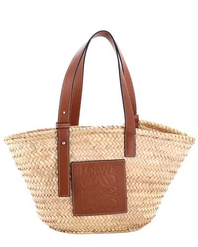 Pre-owned Loewe Beige Raffia Basket Tote Medium (authentic Pre-loved)