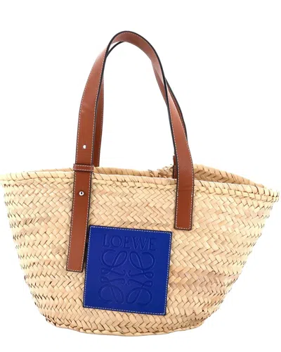 Pre-owned Loewe Beige Raffia Basket Tote Medium (authentic Pre-loved)