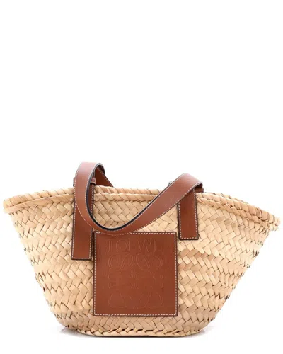 Pre-owned Loewe Beige Raffia Basket Tote Small (authentic Pre-loved)