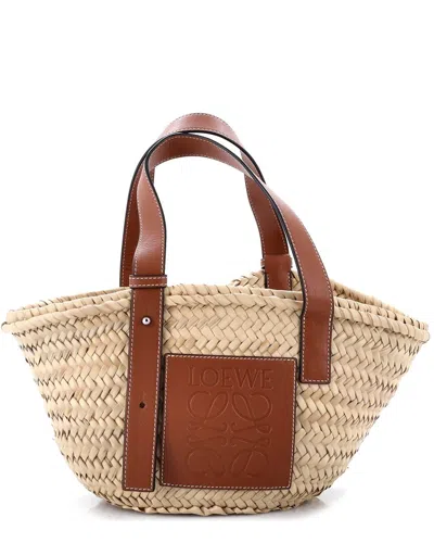 Pre-owned Loewe Beige Raffia Basket Tote Small (authentic Pre-loved)