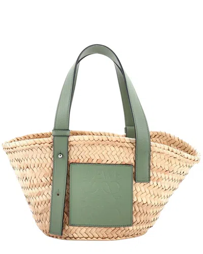 Loewe Beige Raffia Basket Tote Small (authentic Pre-loved) In Green