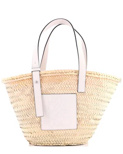 Loewe Beige Sheep Leather Basket Tote Large (authentic Pre-loved) In White