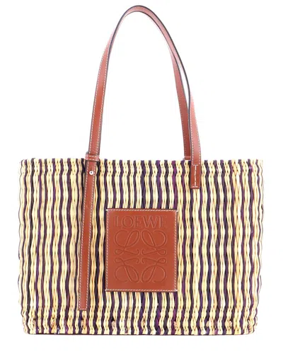 Loewe Beige Sheep Leather Paula's Ibiza Square Basket Tote Woven Reed (authentic Pre-loved)