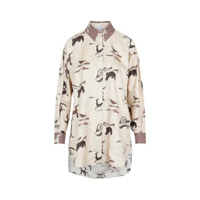 LOEWE BEIGE SILK ANIMAL OVERSIZE SHIRT