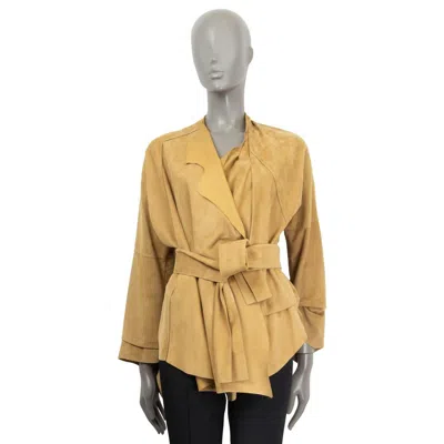 Pre-owned Loewe Beige Suede 2016 Draped Belted Jacket 36 Xs In Brown