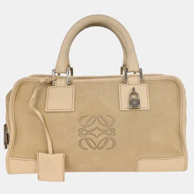 Pre-owned Loewe Beige Suede Amazona 28 Handbag In Sand