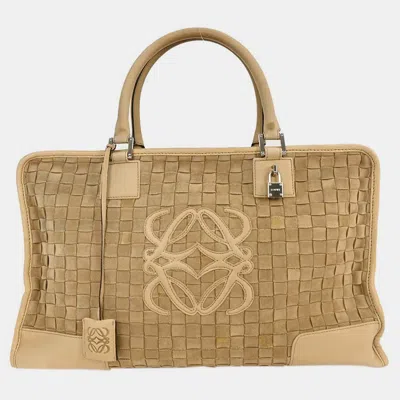 Pre-owned Loewe Beige Suede Amazona 44 Handbag In Sand