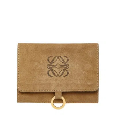 Pre-owned Loewe Beige Suede Wallet (tri-fold) () In Sand