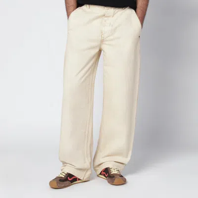 Loewe Beige Vintage-effect Cotton Trousers In White