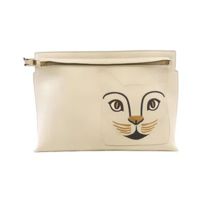 Pre-owned Loewe Beige White Leather Clutch Bag Handbag () In Multi