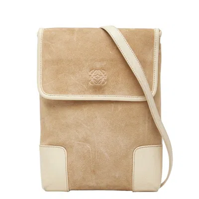 Pre-owned Loewe Beige White Suede Shoulder Bag () In Multi