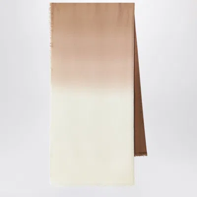 Loewe Beige Wool And Silk Jacquard Scarf With Fringe In Brown