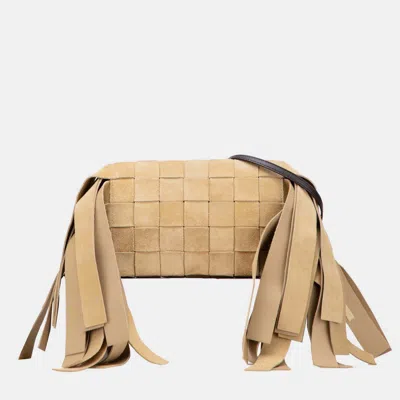 Pre-owned Loewe Beige Woven Suede Fringe Crossbody In Sand