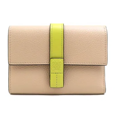 Pre-owned Loewe Beige Yellow Leather Wallet (tri-fold) () In Multi