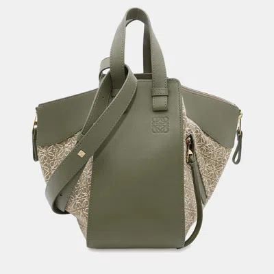 Pre-owned Loewe Beige/green Canvas/leather Small Hammock Shoulder Bag