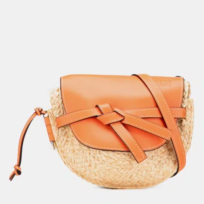 Pre-owned Loewe Beige/orange Medium Raffia Gate Crossbody In Sand