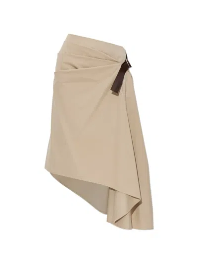 Loewe Belted Asymmetric Midi Skirt In Brown