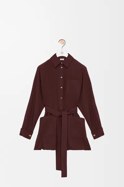 Loewe Womens Burgundy Pointed-collar Belted Silk Blouse