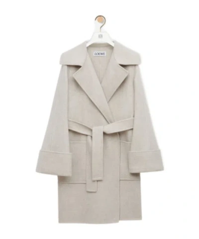 Loewe Belted Coat In Cashmere In Gray