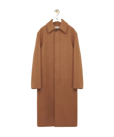 Loewe Belted Coat In Wool In Brown