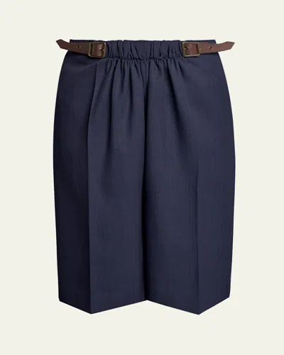Loewe Belted Crop Straight-leg Trousers In Blue