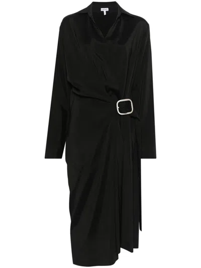 Loewe Belted Wool Dress In Black