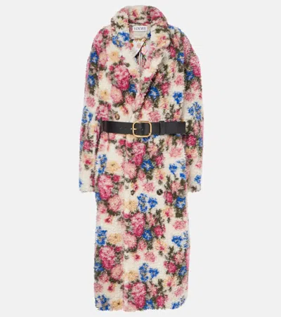 Loewe Floral Jacquard Belted Coat In Multicolor