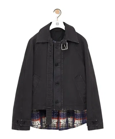 Loewe Belted Jacket In Cotton In Gray