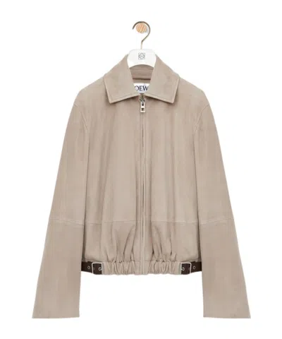Loewe Belted Jacket In Suede Goatskin In Pink