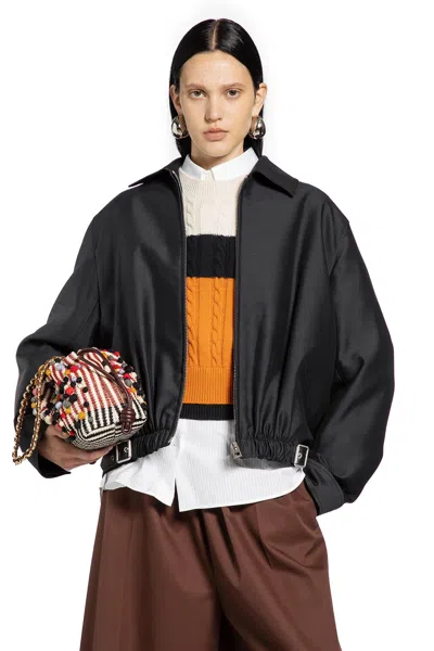 Loewe Belted Jacket In Wool And Silk In Black