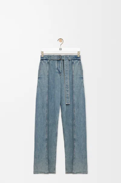 Loewe Womens Washed Denim Belted Faded-wash Denim Jeans In Blue