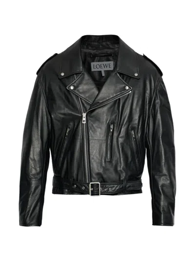Loewe Belted Leather Jacket In Black