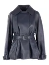 Loewe Belted Leather Jacket In Blue