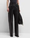 Loewe Belted Leather Straight-leg Trousers In Black