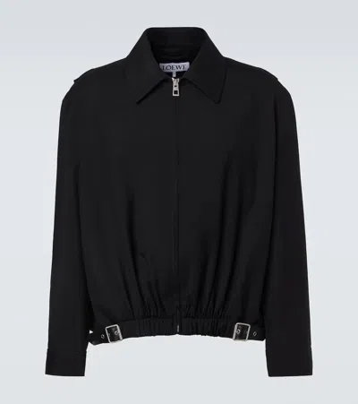 Loewe Belted Leather-trimmed Wool Blouson In Black