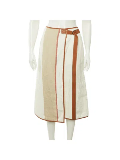 Pre-owned Loewe Belted Leather-trim Skirt In White