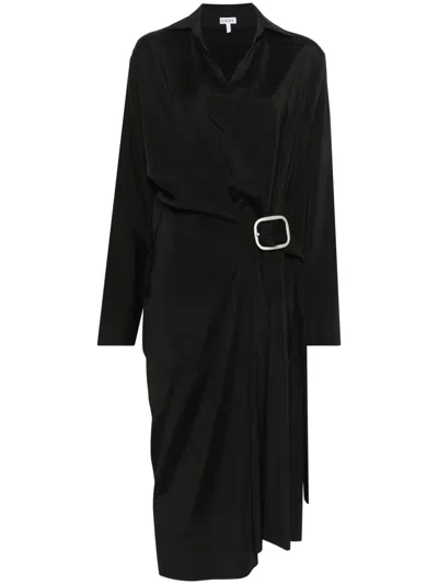 Loewe Belted Wool Dress In Black