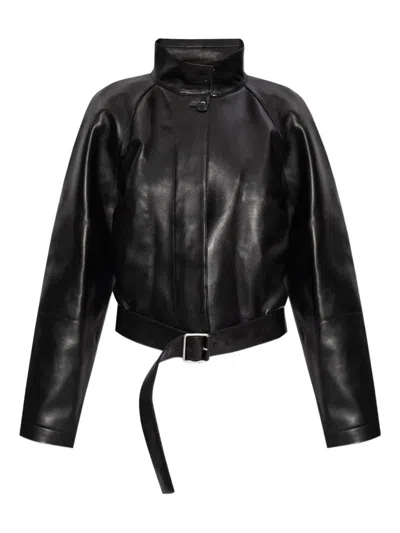 Loewe Belted Nappa Leather Coat In Black