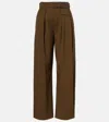 Loewe Belted Pleated High-rise Cotton And Silk Wide-leg Pants In Brown