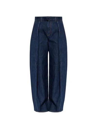 Loewe Belted Pleated Jeans In Blue